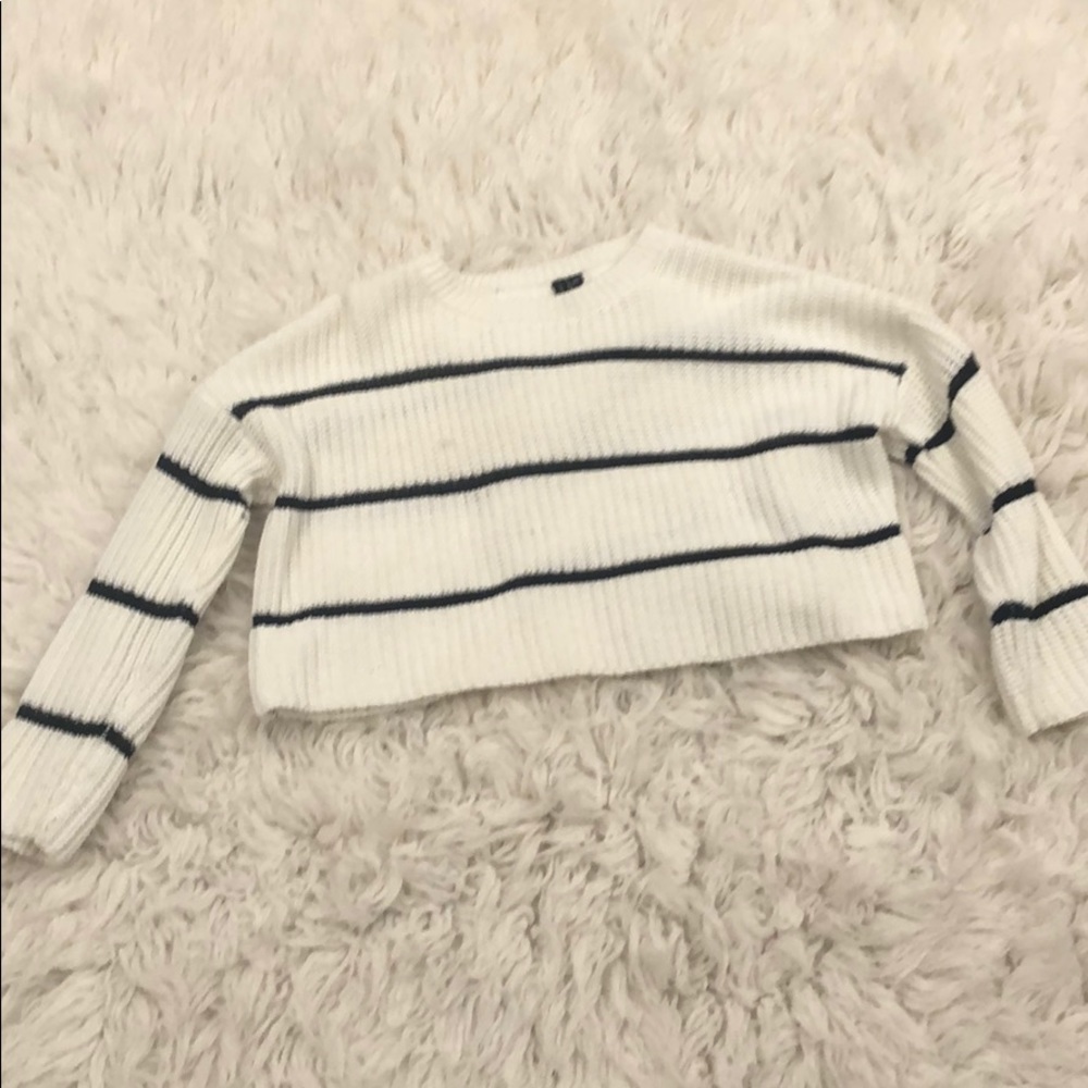 cropped white striped sweater